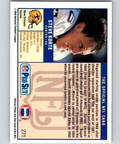 1989 Pro Set football card of Steve Korte with original gloss Saints ID 33933