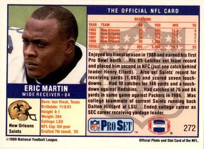 Original gloss Eric Martin football card from 1989 Pro Set #272 displaying Eric Martin