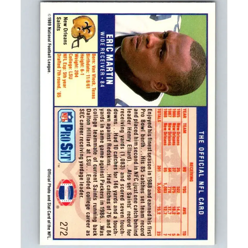 1989 Pro Set #272 Eric Martin NM-MT New Orleans Saints Football Card - Football Card Single