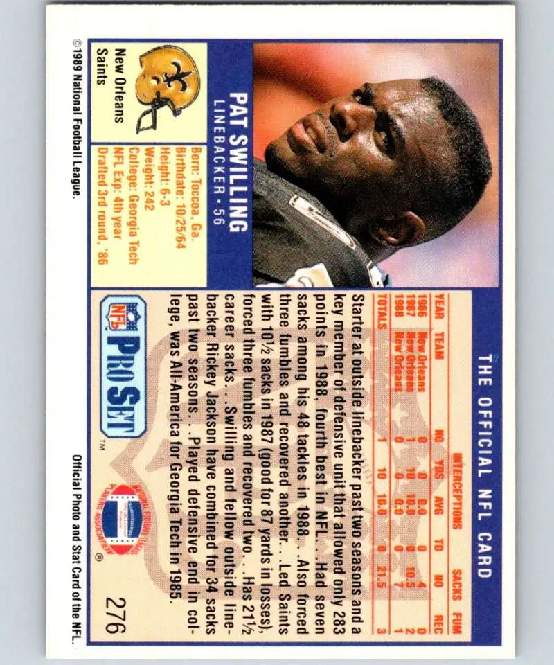 1989 Pro Set #276 Pat Swilling EX Excellent New Orleans Saints Football Card - Football Card Single