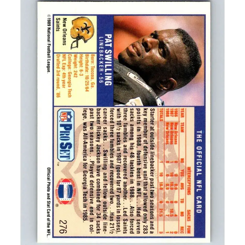 1989 Pro Set #276 Pat Swilling NM-MT New Orleans Saints Football Card - Football Card Single