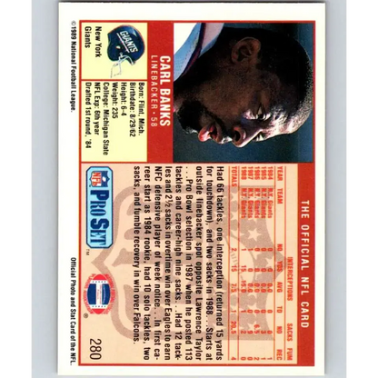 1989 Pro Set #280 Carl Banks NM-MT New York Giants Football Card