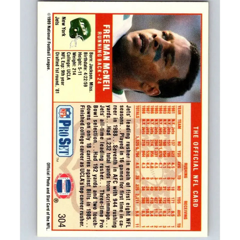 1989 Pro Set #304 Freeman McNeil NM-MT New York Jets Football Card - Football Card Single
