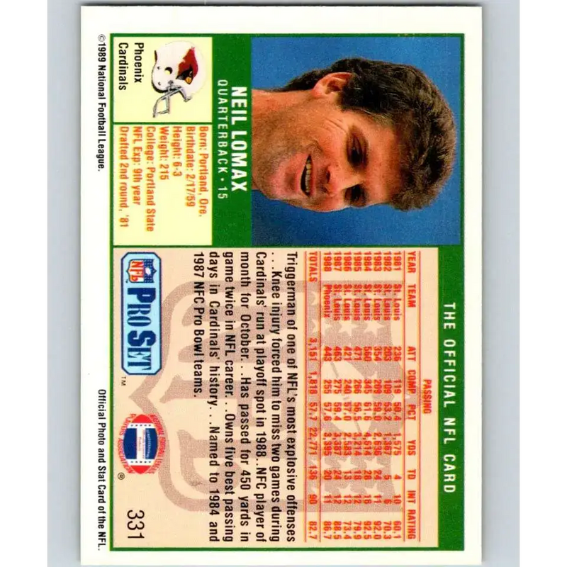 1989 Pro Set #331 Neil Lomax NM-MT Phoenix Cardinals Football Card - Football Card Single