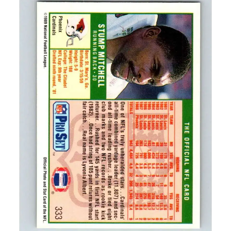 1989 Pro Set #333 Stump Mitchell NM-MT Phoenix Cardinals Football Card - Football Card Single