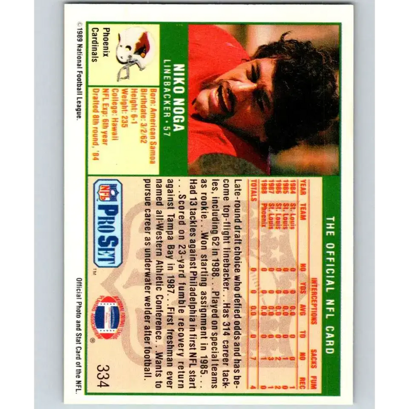 1989 Pro Set #334 Niko Noga NM-MT RC Rookie Phoenix Cardinals Football Card - Football Card Single