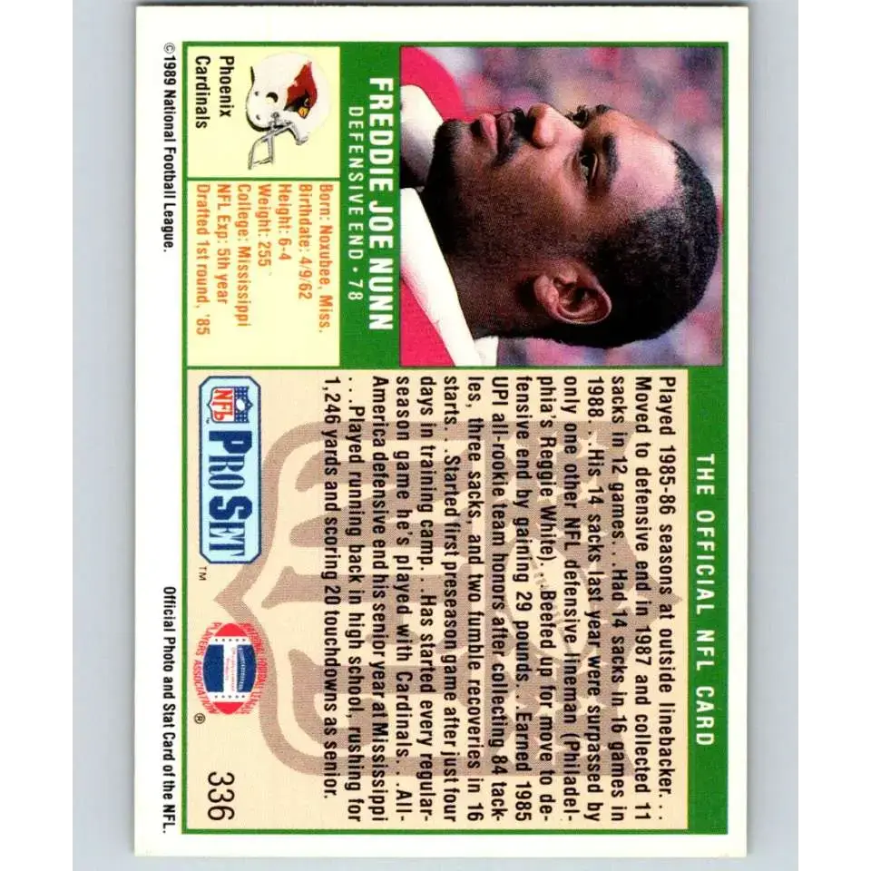1989 Pro Set #336 Freddie Joe Nunn NM-MT Phoenix Cardinals Football Card - Football Card Single