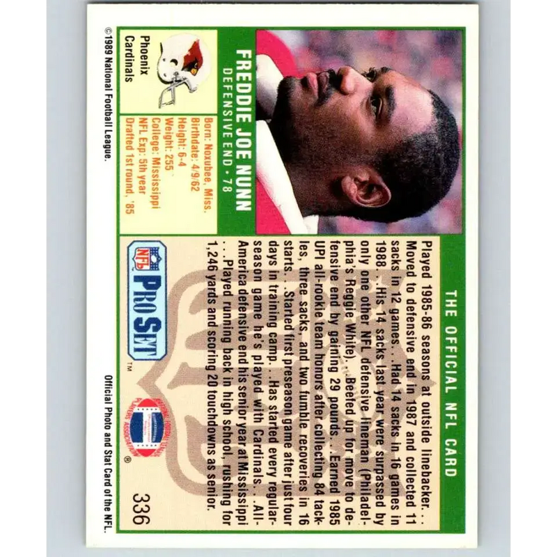 1989 Pro Set #336 Freddie Joe Nunn NM-MT Phoenix Cardinals Football Card - Football Card Single
