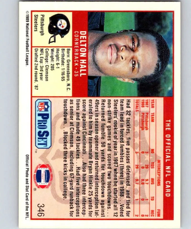 1989 Pro Set #346 Delton Hall EX Excellent RC Rookie Pittsburgh Steelers Football Card - Football Card Single