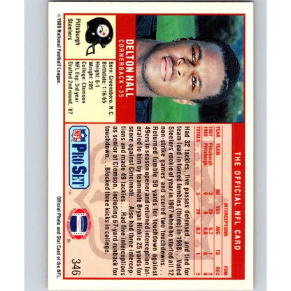 1989 Pro Set #346 Delton Hall NM-MT RC Rookie Pittsburgh Steelers Football Card
