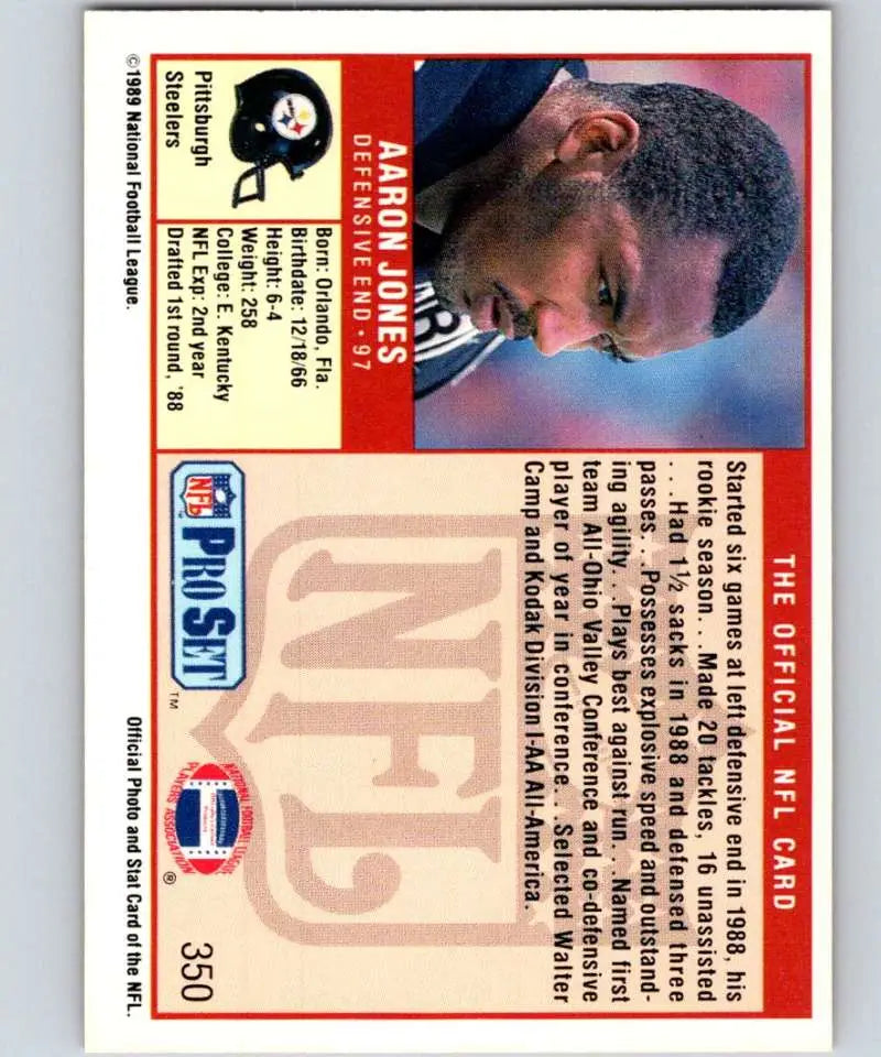 1989 Pro Set #350 Aaron Jones EX Excellent RC Rookie Pittsburgh Steelers Football Card - Football Card Single
