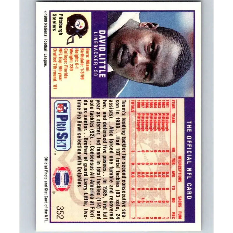 1989 Pro Set #352 David Little NM-MT Pittsburgh Steelers Football Card - Football Card Single