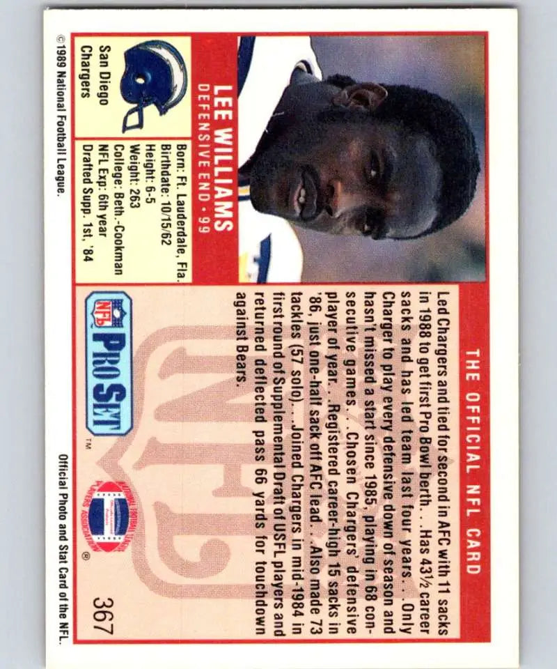 1989 Pro Set #367 Lee Williams EX Excellent San Diego Chargers Football Card - Football Card Single