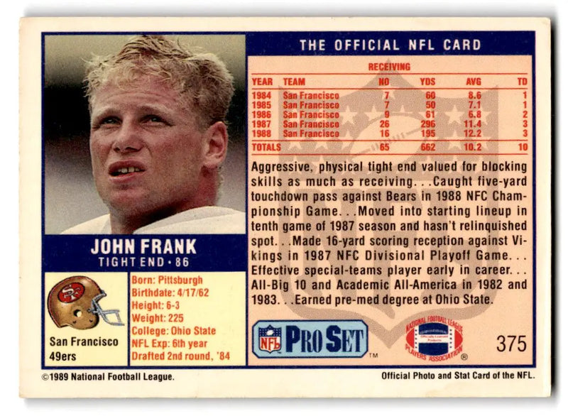 1989 Pro Set #375 John Frank - Football Card Single