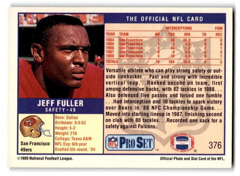 1989 Pro Set #376 Jeff Fuller - Football Card Single