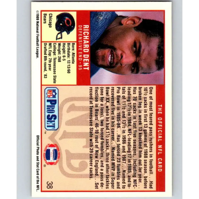 1989 Pro Set #38 Richard Dent NM-MT Chicago Bears Football Card - Football Card Single