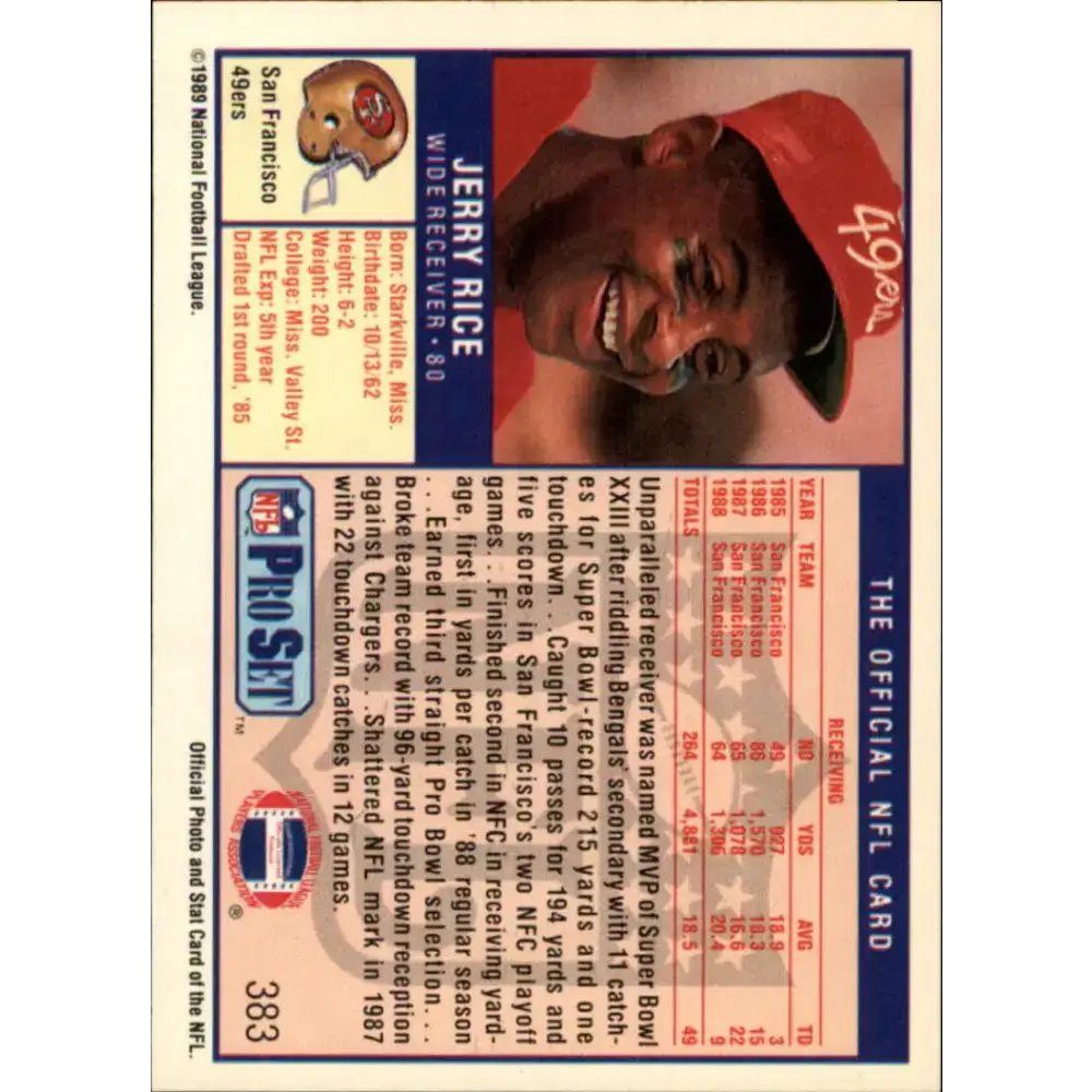 1989 Pro Set #383 Jerry Rice NM-MT San Francisco 49ers Football Card - Football Card Single