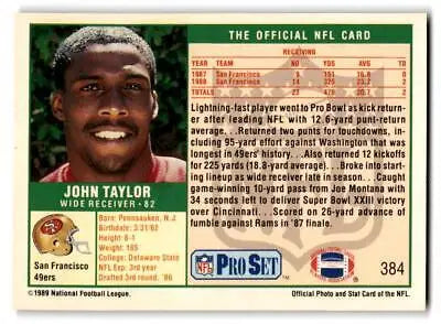 John Taylor football card from the 1989 Pro Set trading cards collection