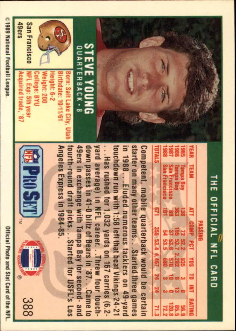 1989 Pro Set #388 Steve Young EX Excellent San Francisco 49ers Football Card - Football Card Single