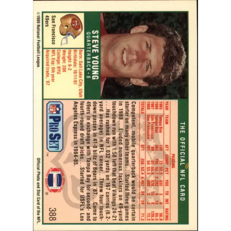 1989 Pro Set #388 Steve Young NM-MT San Francisco 49ers Football Card - Football Card Single