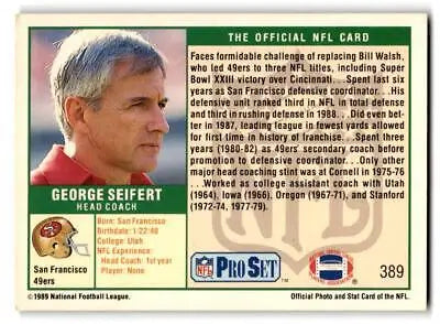 George Seifert football card from 1989 Pro Set trading cards collection