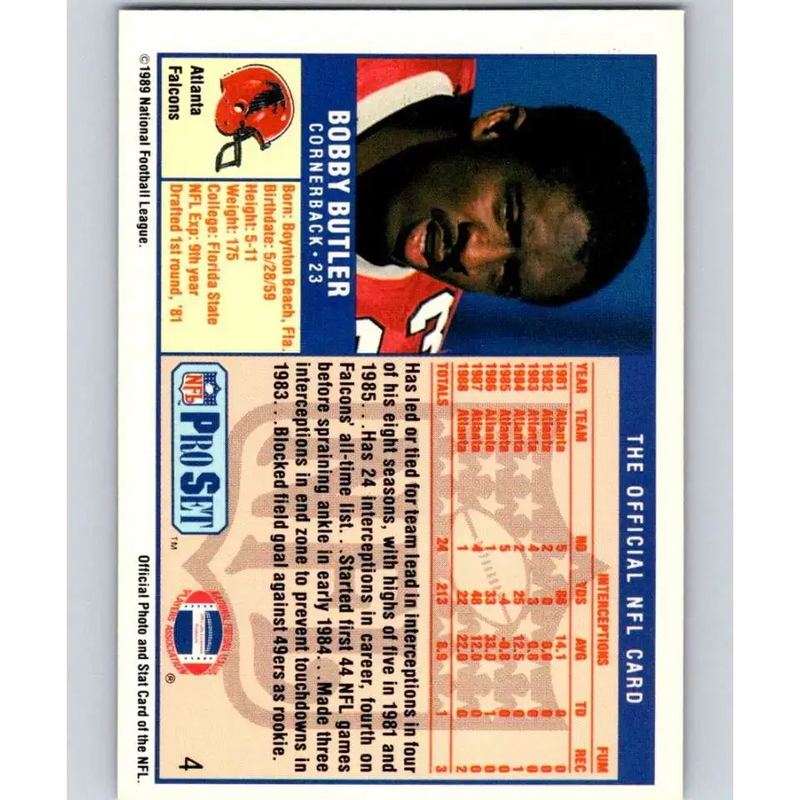 1989 Pro Set #4 Bobby Butler NM-MT Atlanta Falcons Football Card - Football Card Single