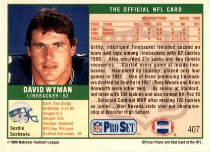 1989 Pro Set David Wyman football card with original gloss front detail