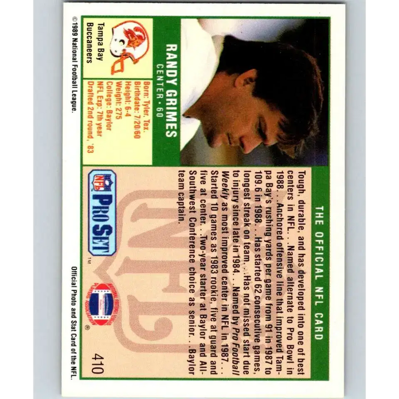 1989 Pro Set #410 Randy Grimes NM-MT Tampa Bay Buccaneers Football Card - Football Card Single