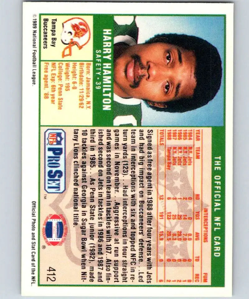 1989 Pro Set #412 Harry Hamilton EX Excellent Tampa Bay Buccaneers Football Card - Football Card Single