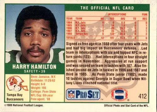 Original gloss Harry Hamilton football card from 1989 Pro Set #412 ID 45524