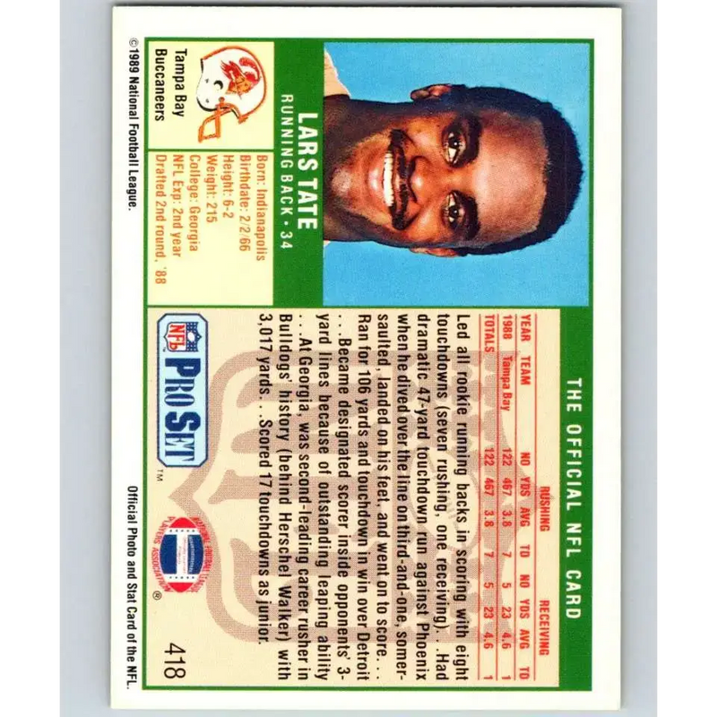 1989 Pro Set #418 Lars Tate NM-MT Tampa Bay Buccaneers Football Card - Football Card Single