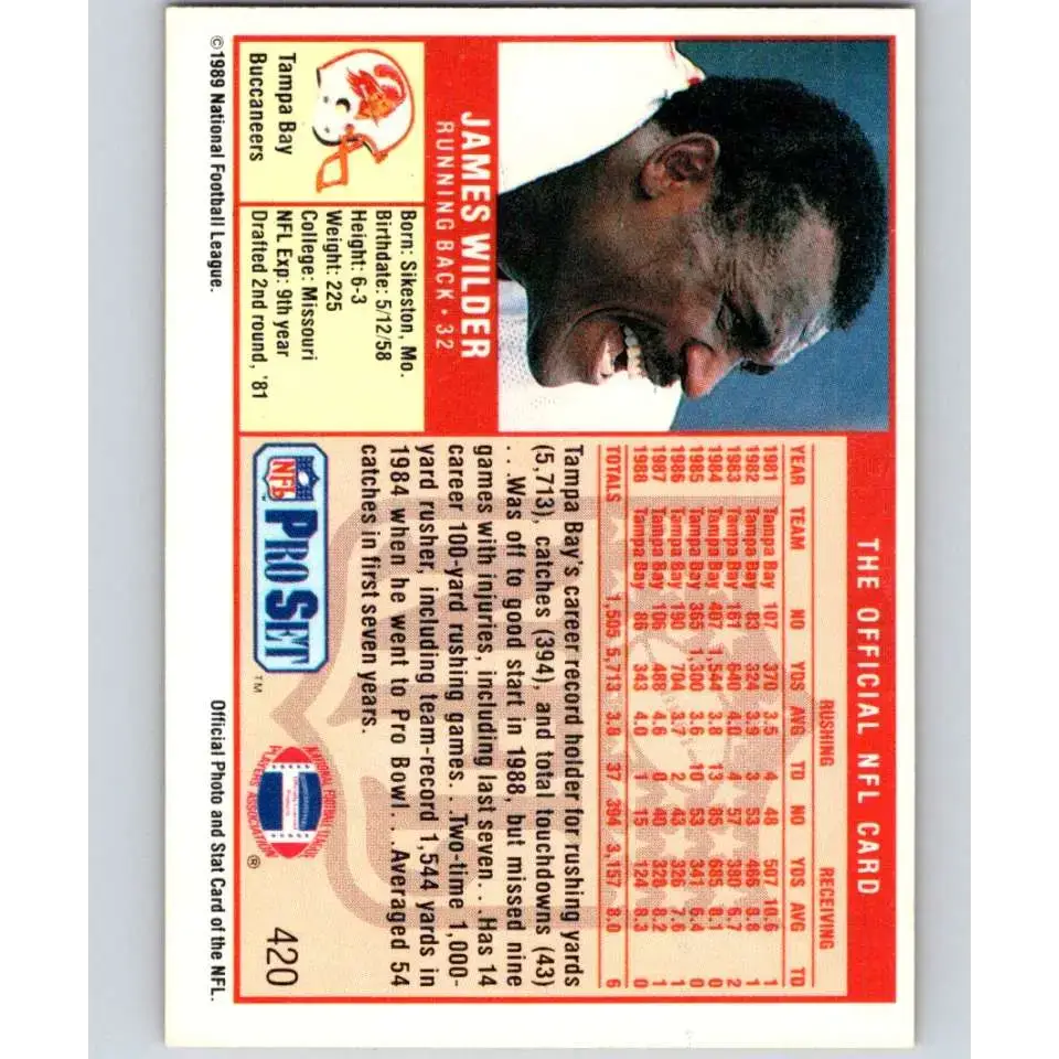 1989 Pro Set #420 James Wilder NM-MT Tampa Bay Buccaneers Football Card - Football Card Single