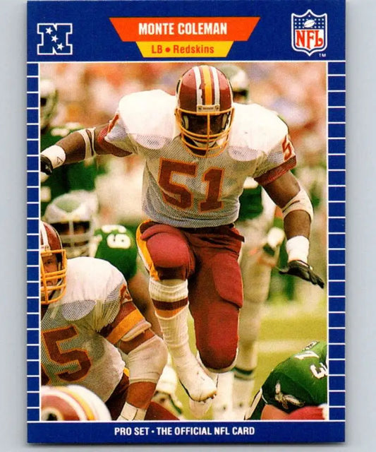 1989 Pro Set #425 Monte Coleman EX Excellent Washington Redskins Football Card - Football Card Single