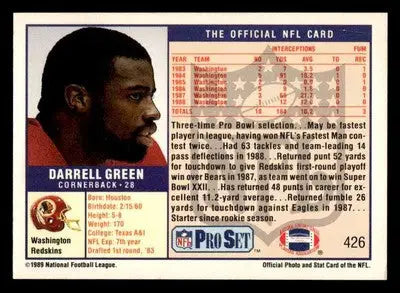 1989 Pro Set Darrell Green football card #426 showcasing Darrell Green football player
