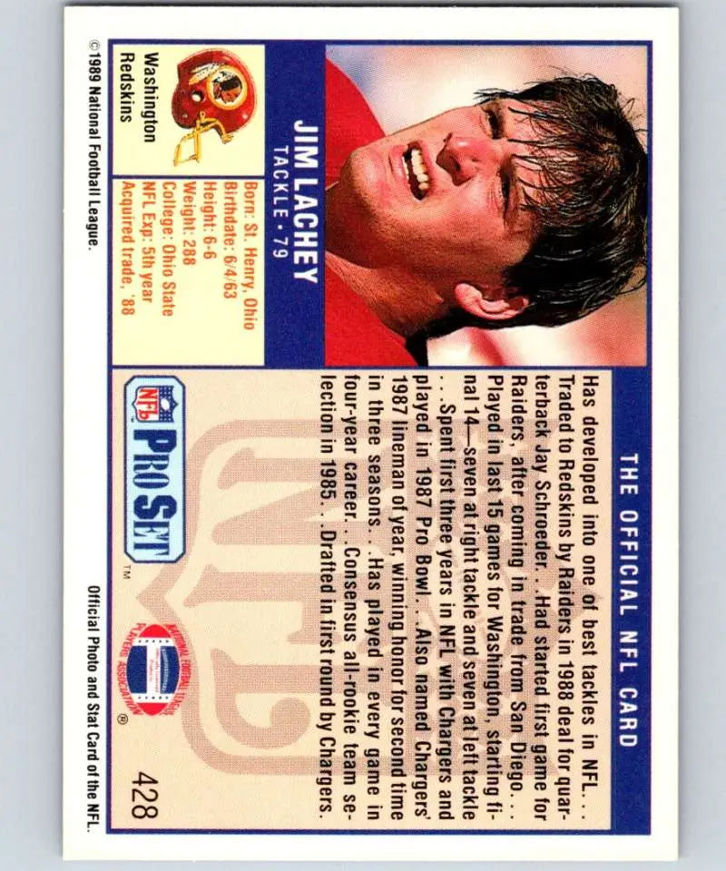 1989 Pro Set #428 Jim Lachey EX Excellent Washington Redskins Football Card - Football Card Single