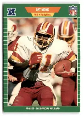 Vintage Art Monk football card from 1989 Pro Set featuring Washington Redskins player