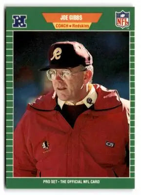 Vintage Joe Gibbs football trading card from 1989 Pro Set series