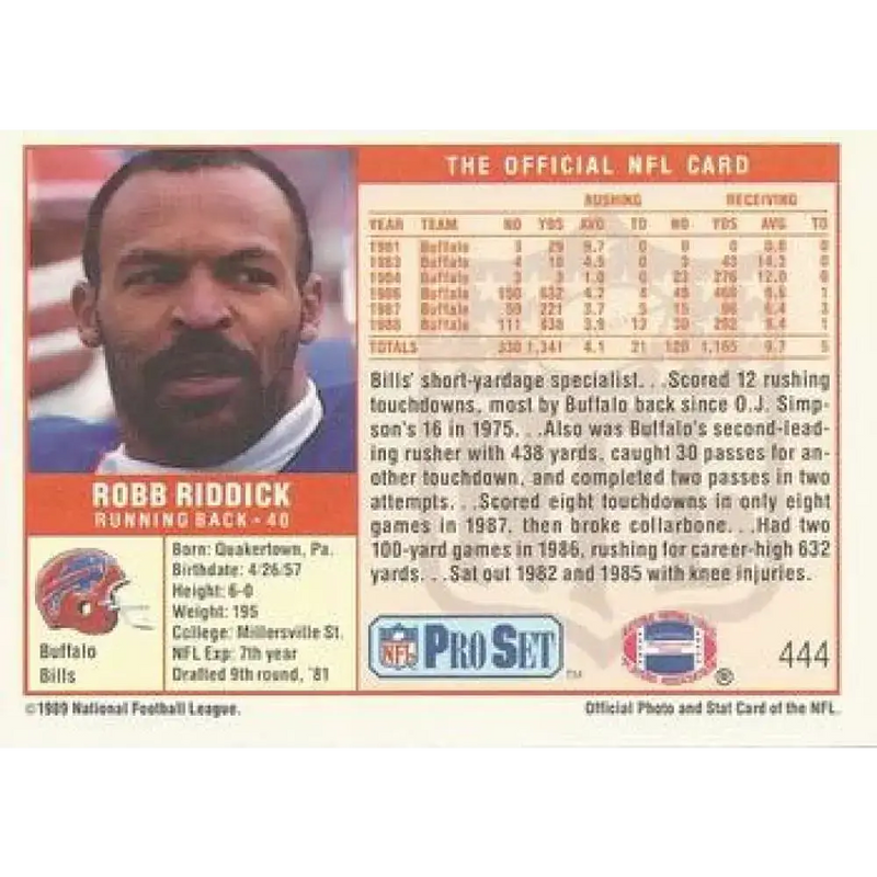 1989 Pro Set #444 Robb Riddick NM-MT Buffalo Bills Football Card - Football Card Single