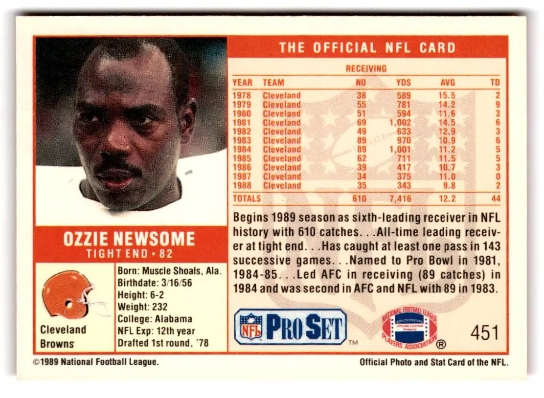 1989 Pro Set #451 Ozzie Newsome - Football Card Single