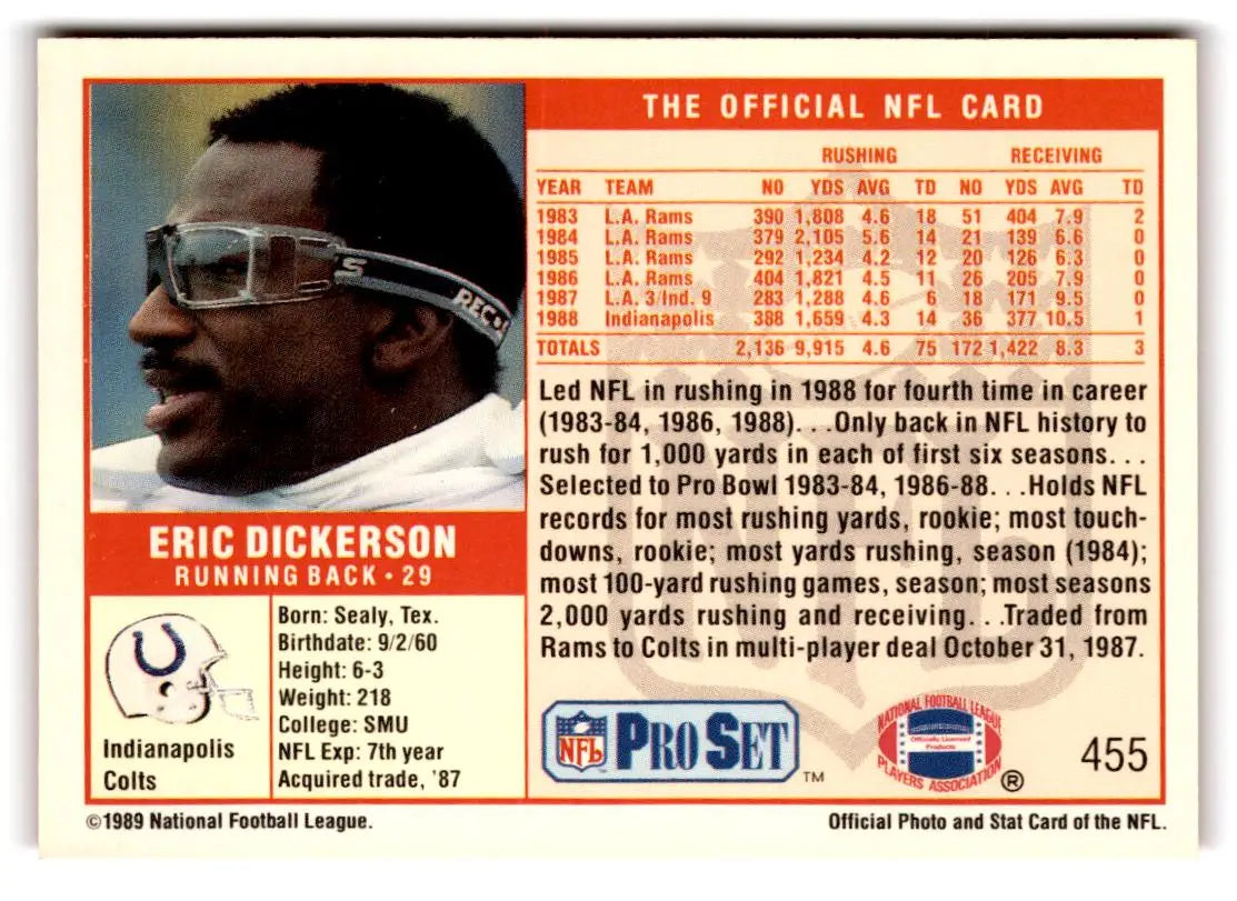 1989 Pro Set #455 Eric Dickerson - Football Card Single