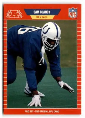 Sam Clancy football card from 1989 Pro Set featuring Sam Clancy as a Colts defensive end