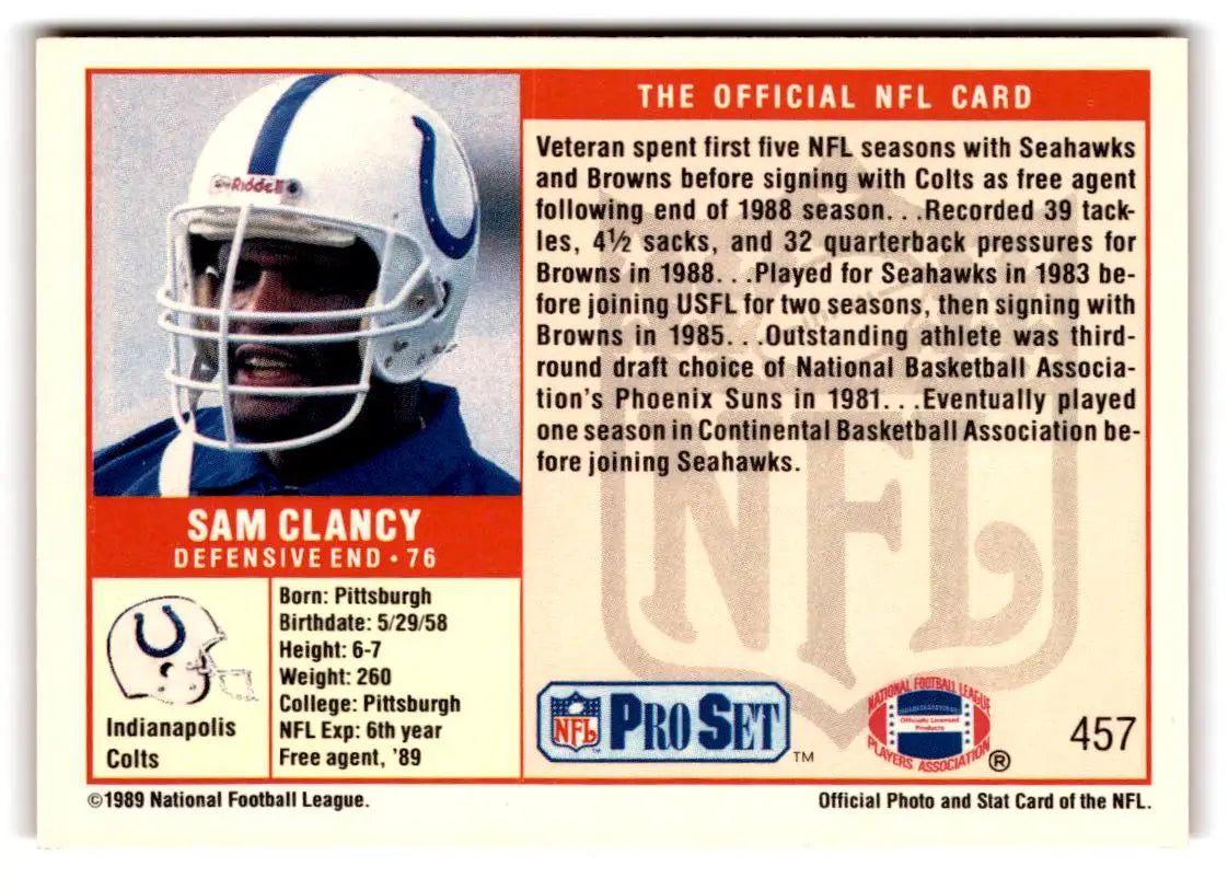 1989 Pro Set #457 Sam Clancy - Football Card Single