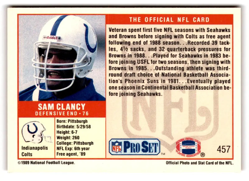 1989 Pro Set #457 Sam Clancy - Football Card Single