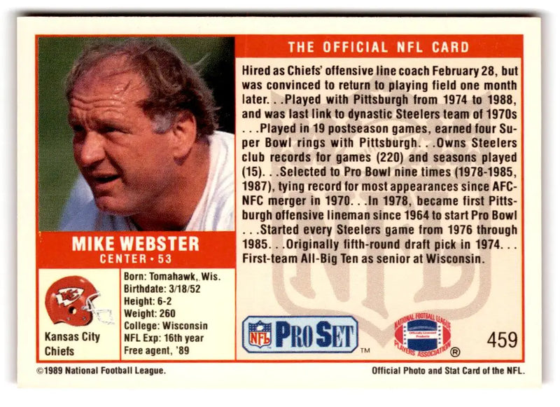 1989 Pro Set #459 Mike Webster - Football Card Single