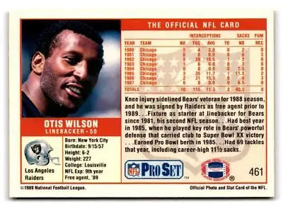 Otis Wilson football card from 1989 Pro Set trading cards collection