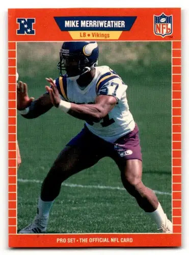 1989 Pro Set Mike Merriweather Minnesota Vikings football card showcasing Merriweather Minnesota Vikings player
