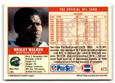 Vintage NFL trading card featuring Wesley Walker from 1989 Pro Set series