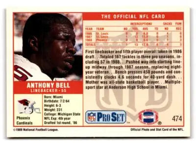 1989 Pro Set #474 Anthony Bell - Football Card Single