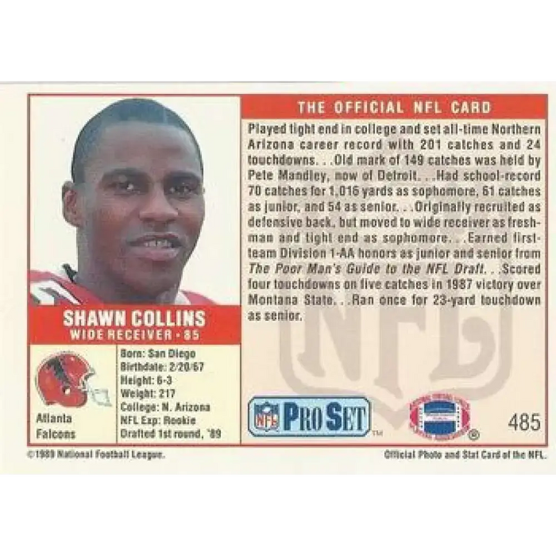 1989 Pro Set #485 Shawn Collins NM-MT RC Rookie Atlanta Falcons Football Card - Football Card Single