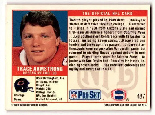 Original gloss Trace Armstrong Chicago Bears football card displayed in 1989 Pro Set NM